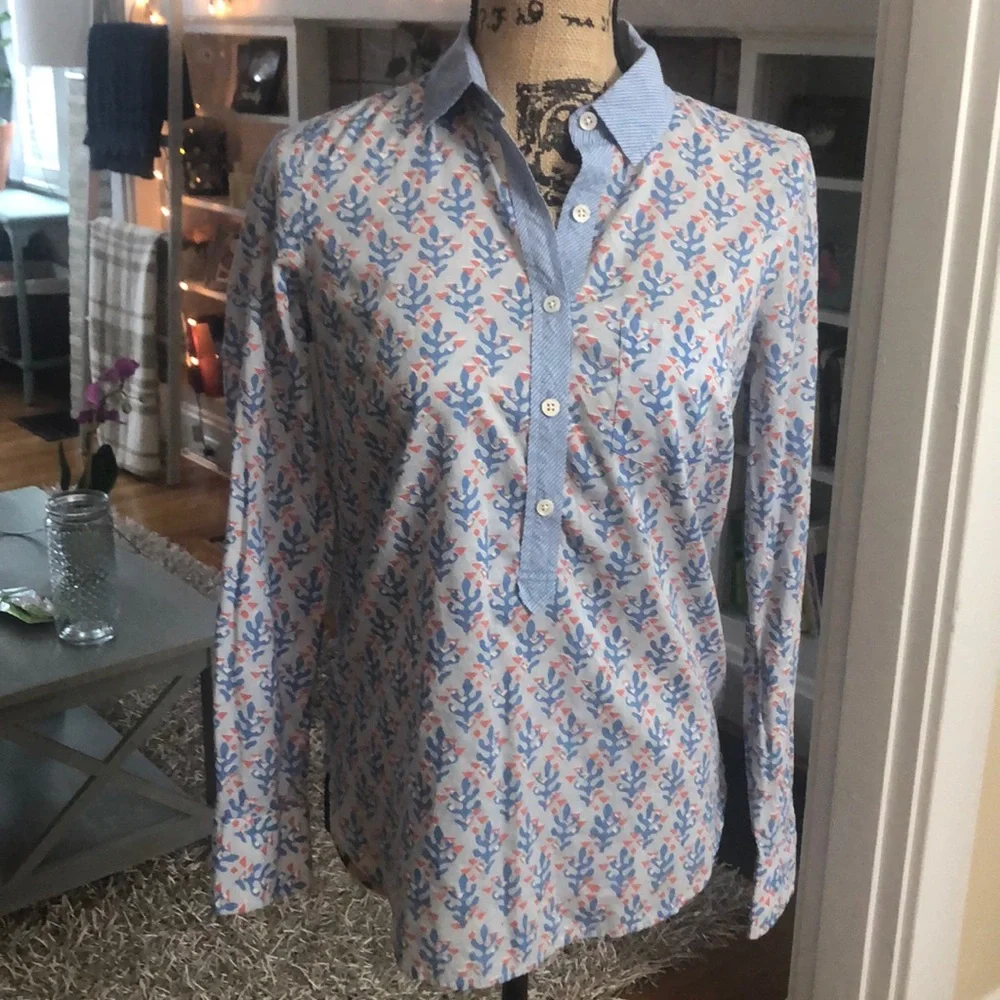 J. Crew Blue and Pink Floral Blouse - Picture 1 of 4